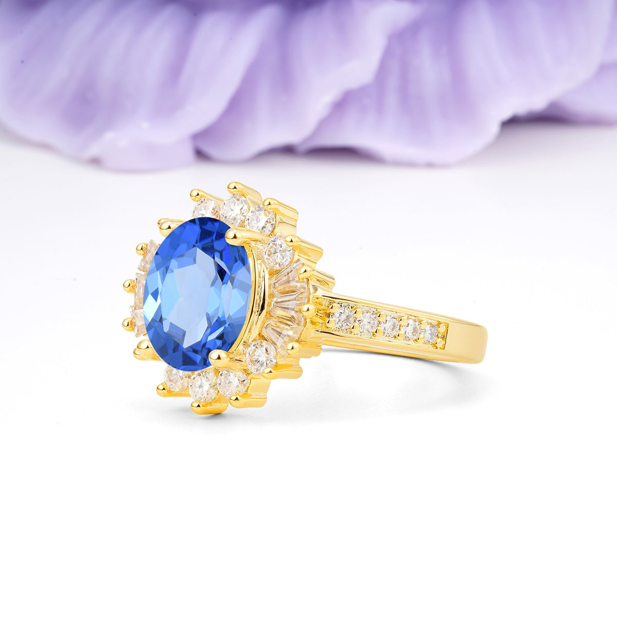 Exquisite Luxury Pavé Set 4 Prong Oval Cut Sapphire Wedding Ring - Additional view