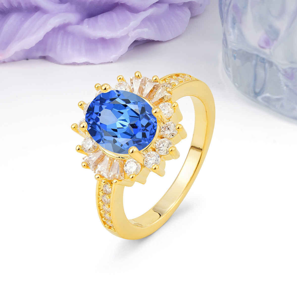 Exquisite Luxury Pavé Set 4 Prong Oval Cut Sapphire Wedding Ring - Additional view