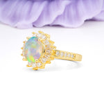 Exquisite Luxury Pavé Set 4 Prong Oval Cut Fire Opal Wedding Ring - Additional view