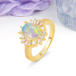 Exquisite Luxury Pavé Set 4 Prong Oval Cut Fire Opal Wedding Ring - Additional view