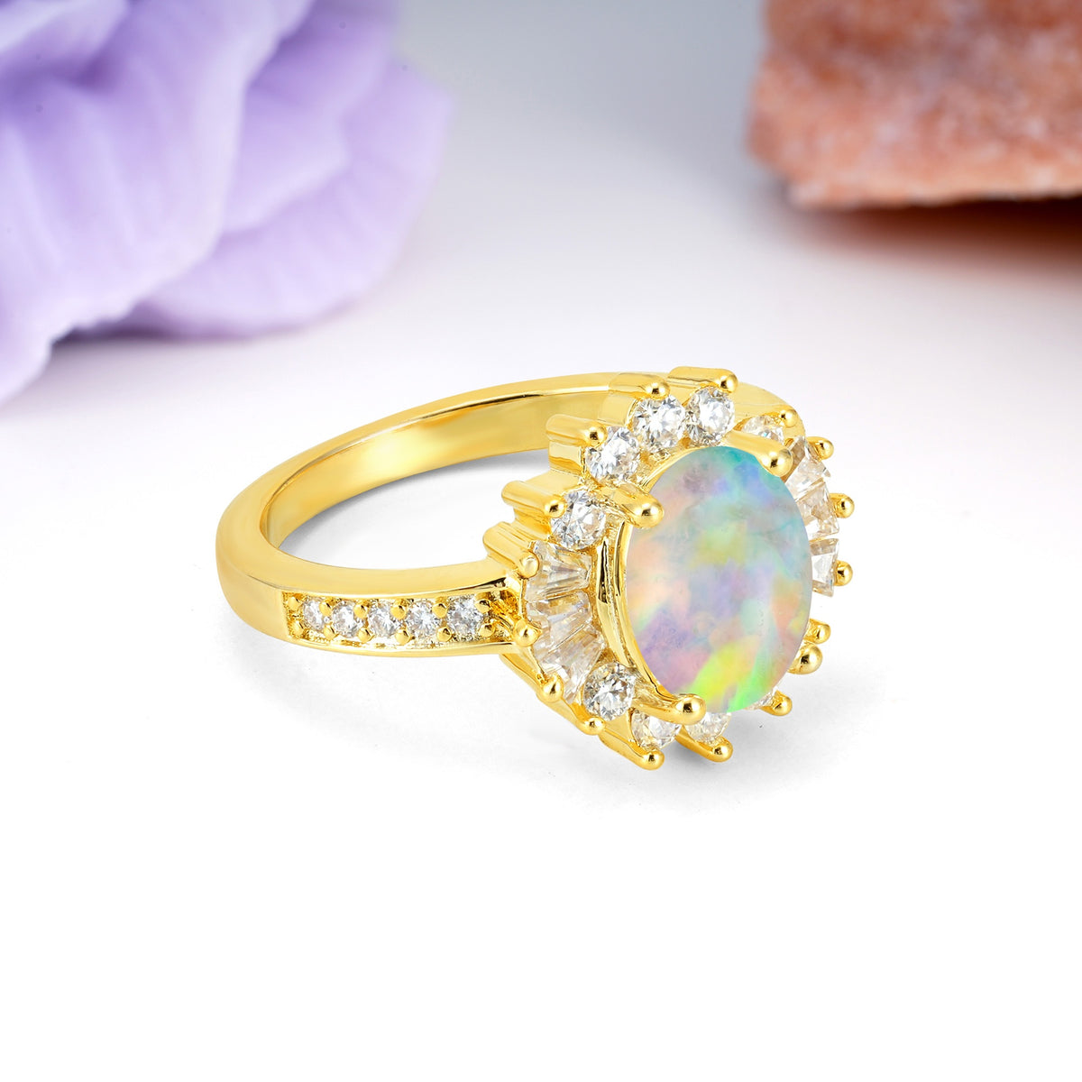 Exquisite Luxury Pavé Set 4 Prong Oval Cut Fire Opal Wedding Ring - Additional view