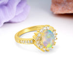 Exquisite Luxury Pavé Set 4 Prong Oval Cut Fire Opal Wedding Ring - Additional view