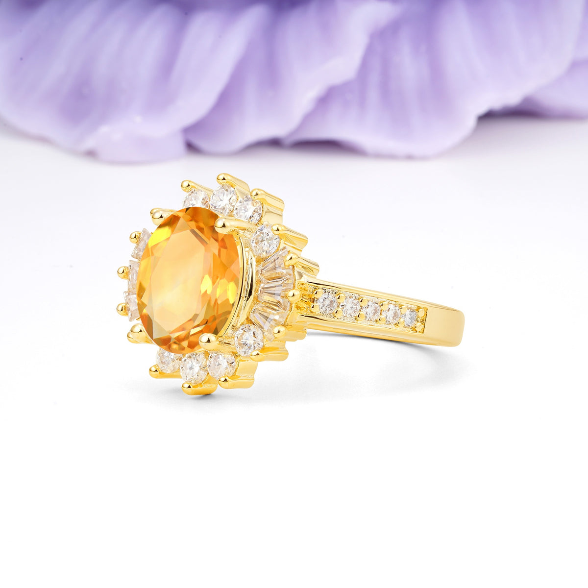 Exquisite Luxury Pavé Set 4 Prong Oval Cut Citrine Wedding Ring - Additional view