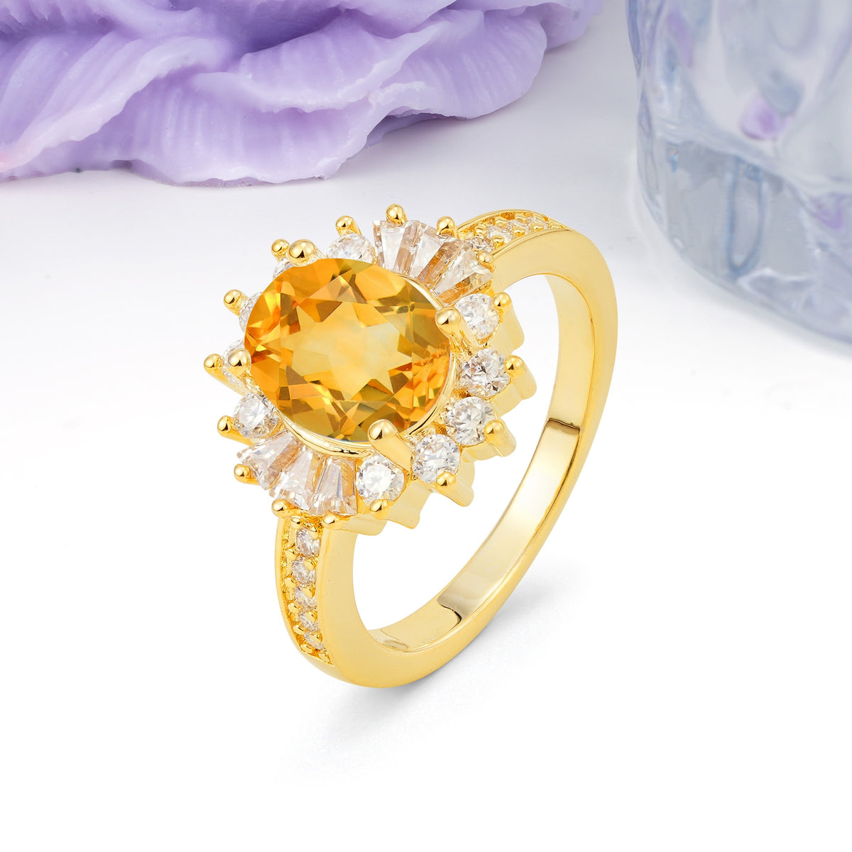 Exquisite Luxury Pavé Set 4 Prong Oval Cut Citrine Wedding Ring - Additional view