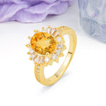 Exquisite Luxury Pavé Set 4 Prong Oval Cut Citrine Wedding Ring - Additional view