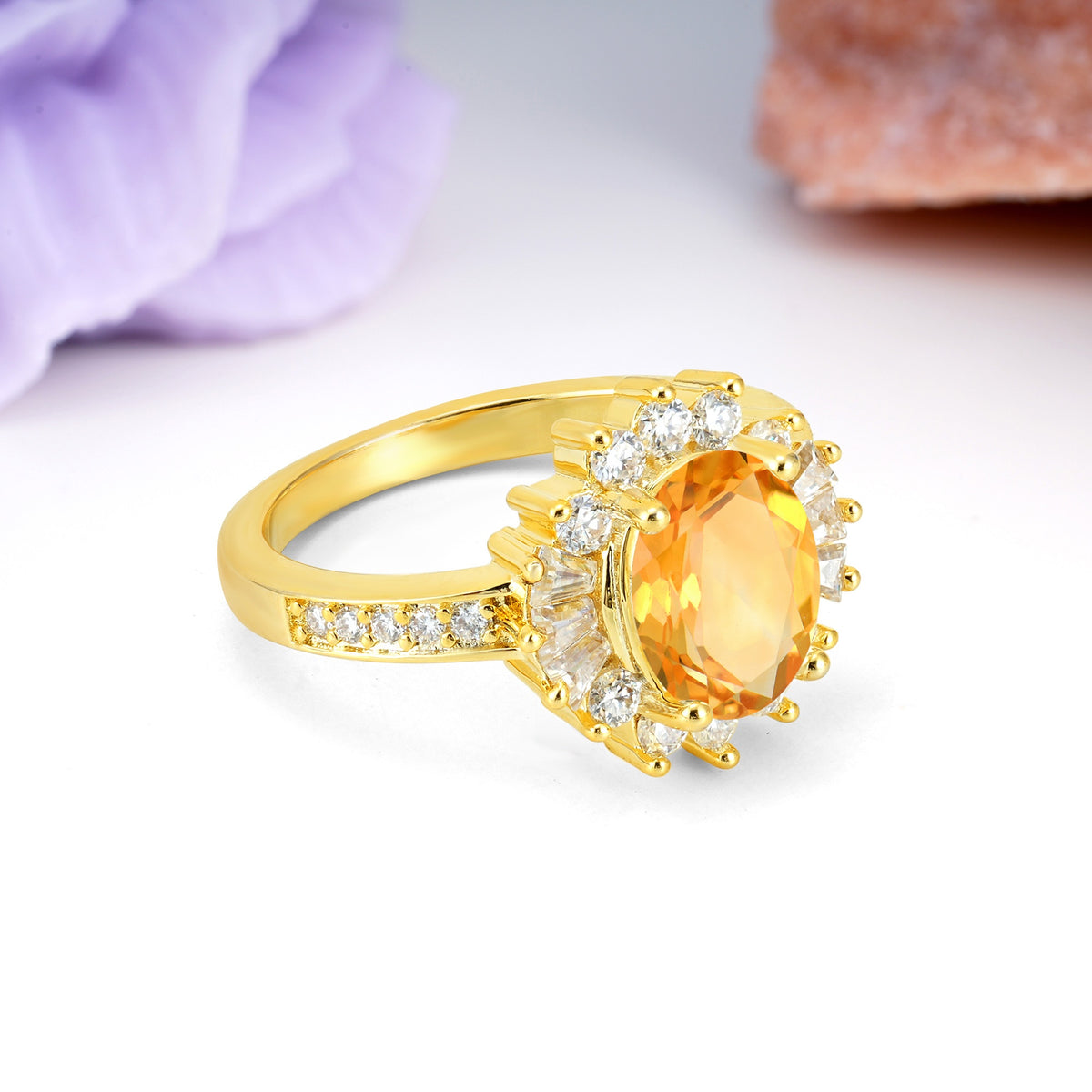 Exquisite Luxury Pavé Set 4 Prong Oval Cut Citrine Wedding Ring - Additional view