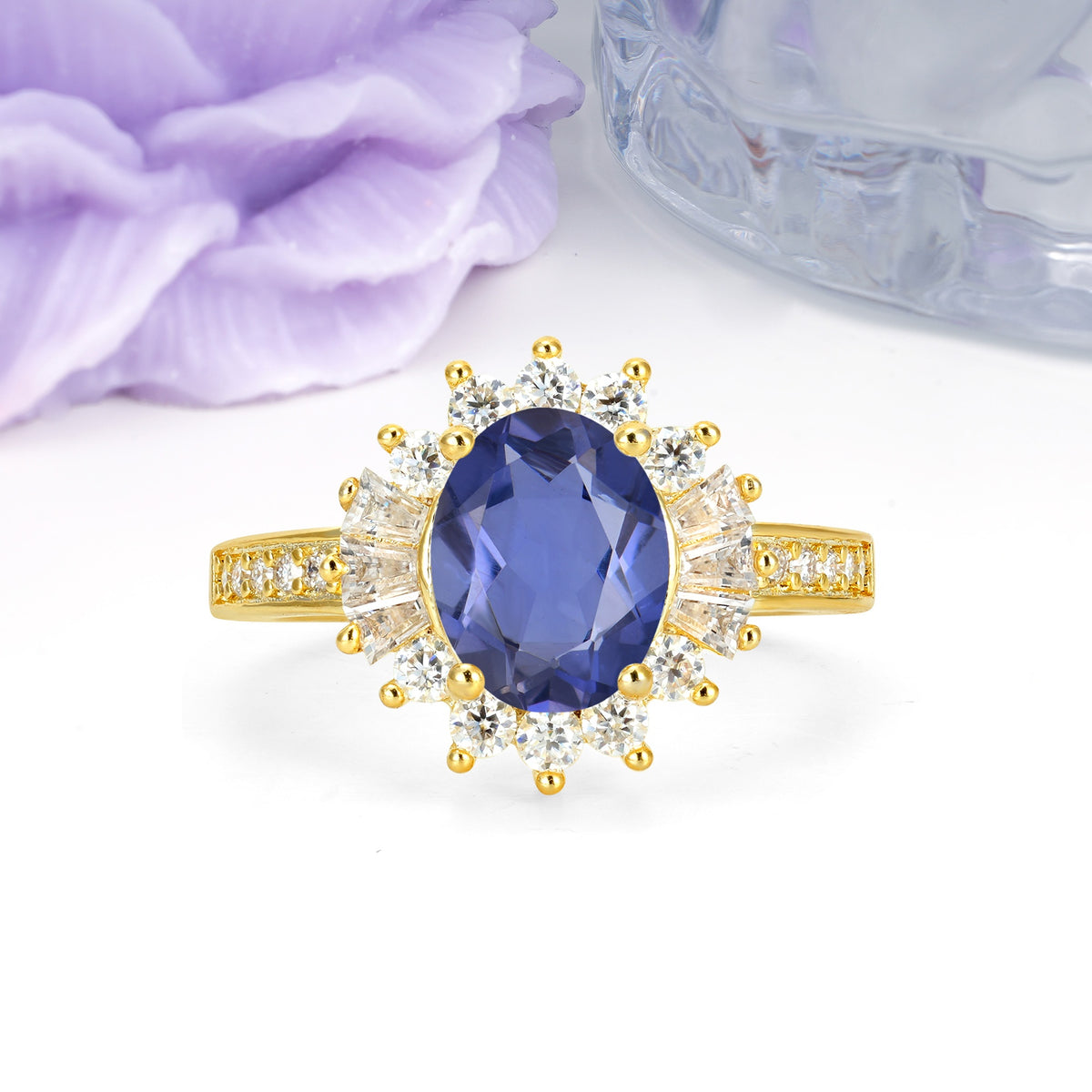 Exquisite Luxury Pavé Set 4 Prong Oval Cut Tanzanite Wedding Ring - Additional view