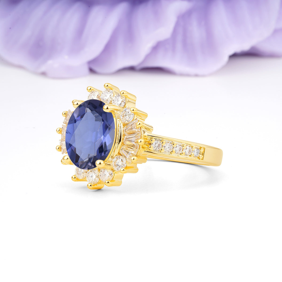 Exquisite Luxury Pavé Set 4 Prong Oval Cut Tanzanite Wedding Ring - Additional view