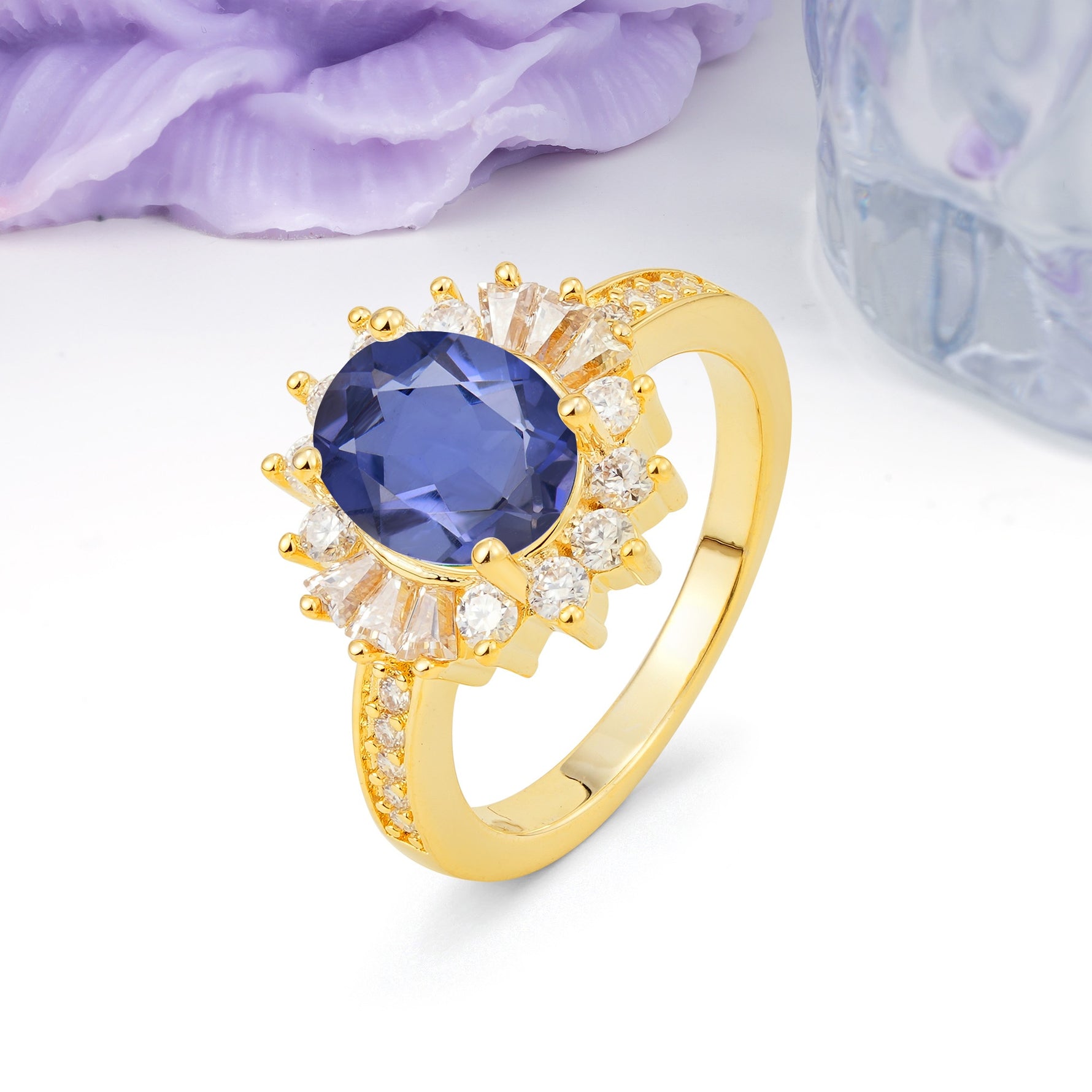 Exquisite Luxury Pavé Set 4 Prong Oval Cut Tanzanite Wedding Ring - Additional view