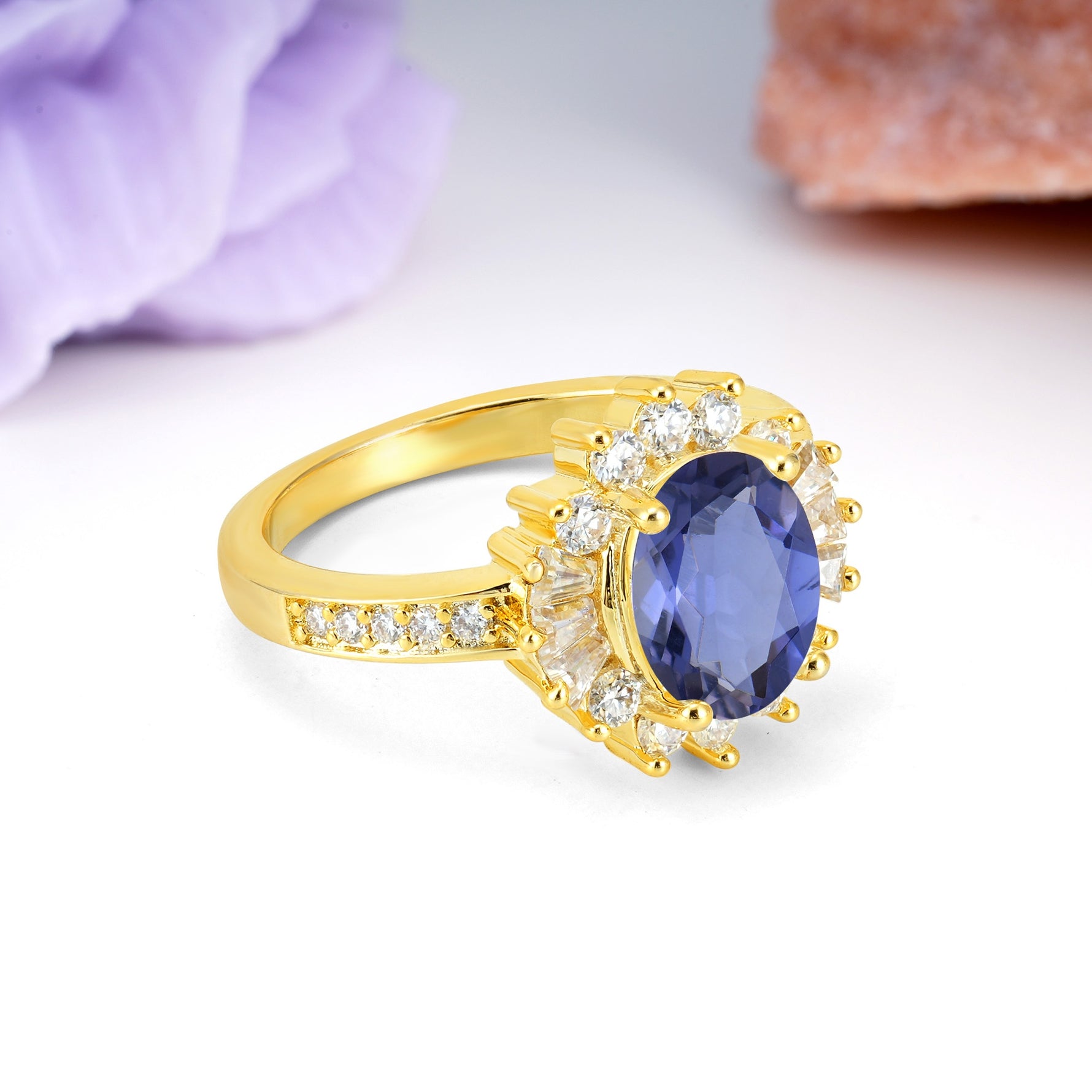 Exquisite Luxury Pavé Set 4 Prong Oval Cut Tanzanite Wedding Ring - Additional view