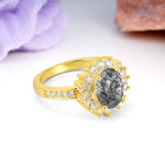 Exquisite Luxury Pavé Set 4 Prong Oval Cut Black Rutilated Quartz Wedding Ring - Additional view