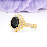 Exquisite Luxury Pavé Set 4 Prong Oval Cut Black Onyx Wedding Ring - Additional view