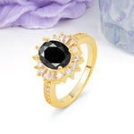 Exquisite Luxury Pavé Set 4 Prong Oval Cut Black Onyx Wedding Ring - Additional view