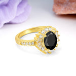 Exquisite Luxury Pavé Set 4 Prong Oval Cut Black Onyx Wedding Ring - Additional view