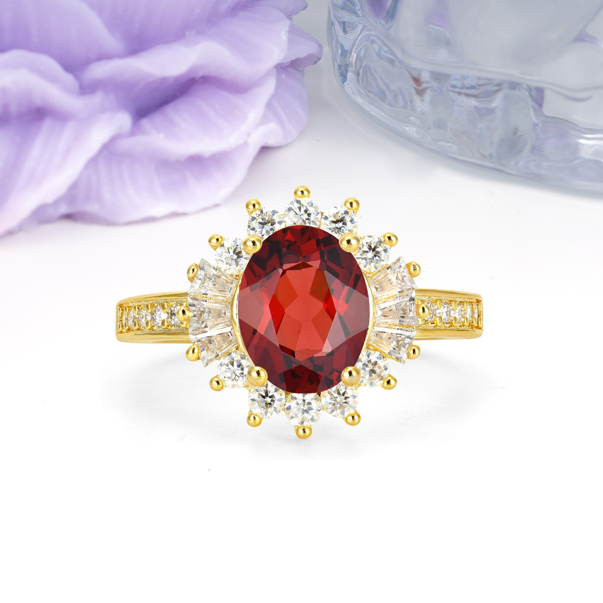 Exquisite Luxury Pavé Set 4 Prong Oval Cut Garnet Wedding Ring - Additional view