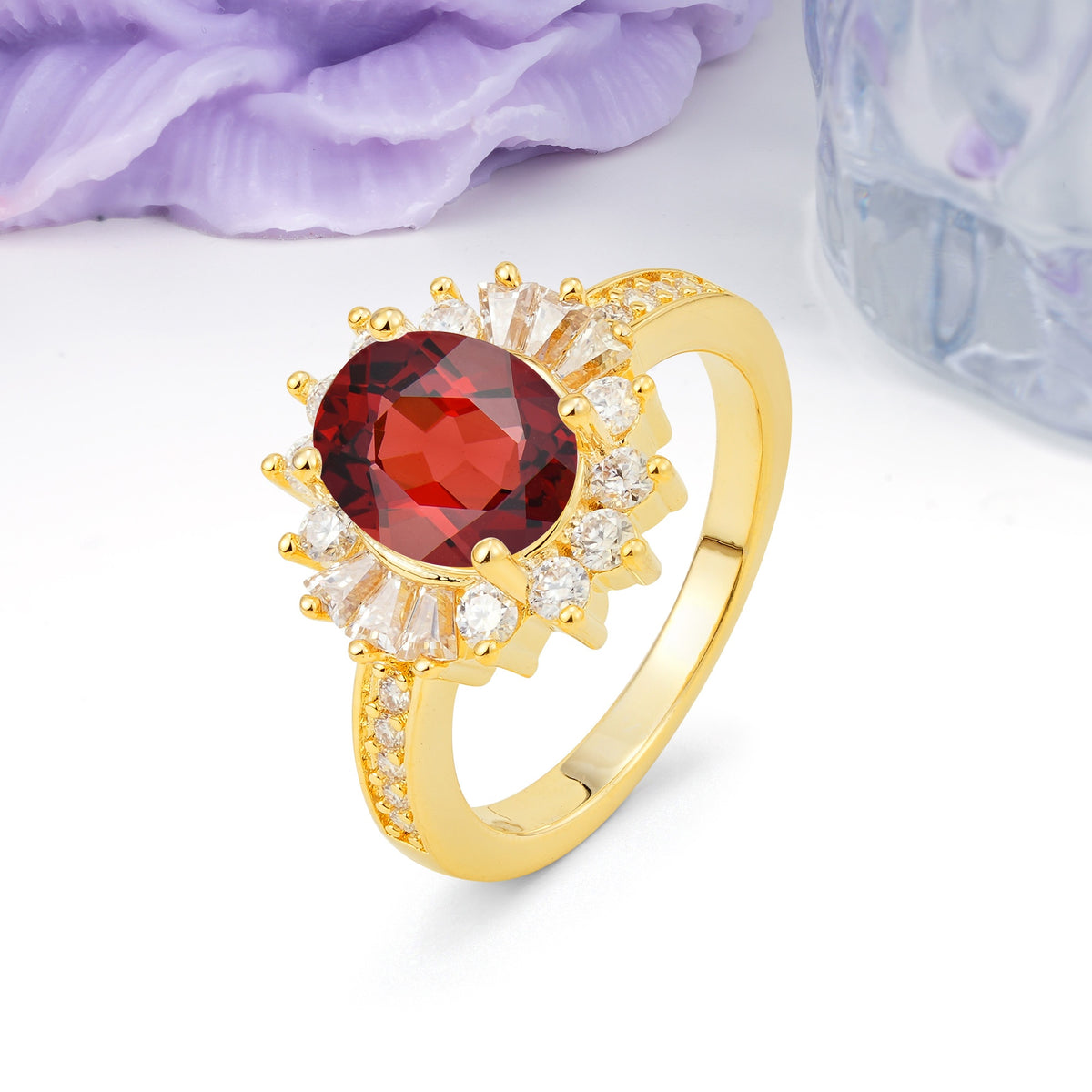 Exquisite Luxury Pavé Set 4 Prong Oval Cut Garnet Wedding Ring - Additional view