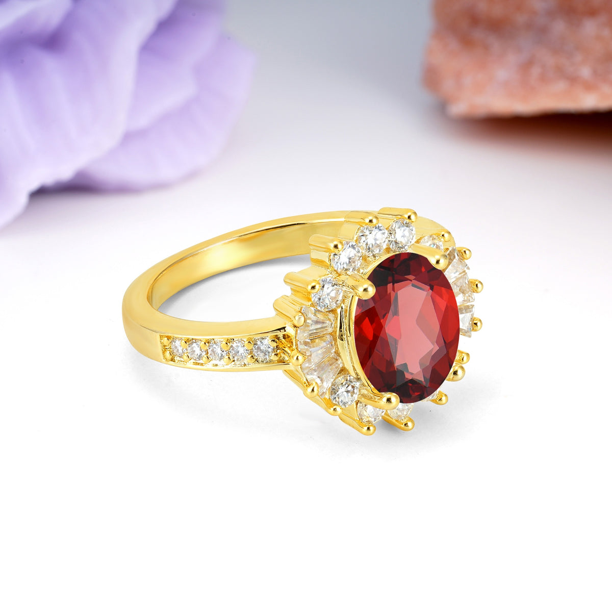 Exquisite Luxury Pavé Set 4 Prong Oval Cut Garnet Wedding Ring - Additional view