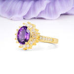 Exquisite Luxury Pavé Set 4 Prong Oval Cut Amethyst Wedding Ring - Additional view