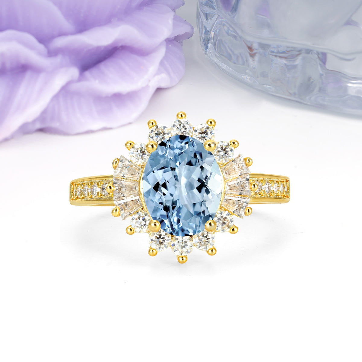 Exquisite Luxury Pavé Set 4 Prong Oval Cut Aquamarine Wedding Ring - Additional view