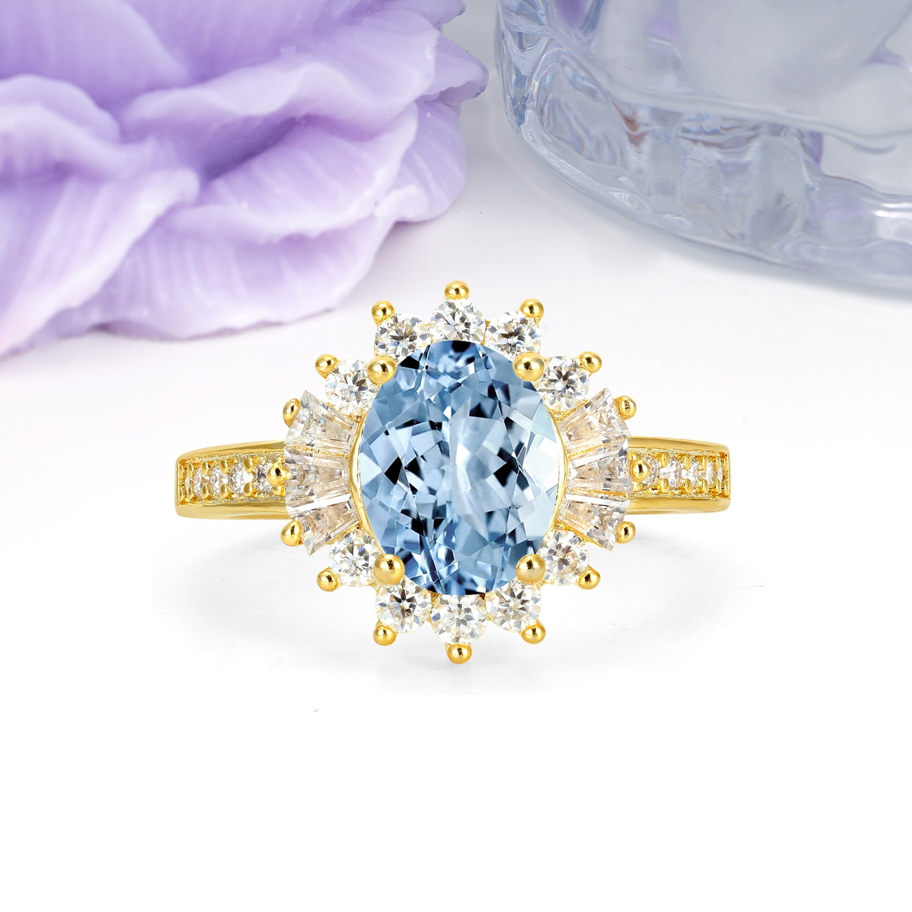 Exquisite Luxury Pavé Set 4 Prong Oval Cut Aquamarine Wedding Ring - Additional view