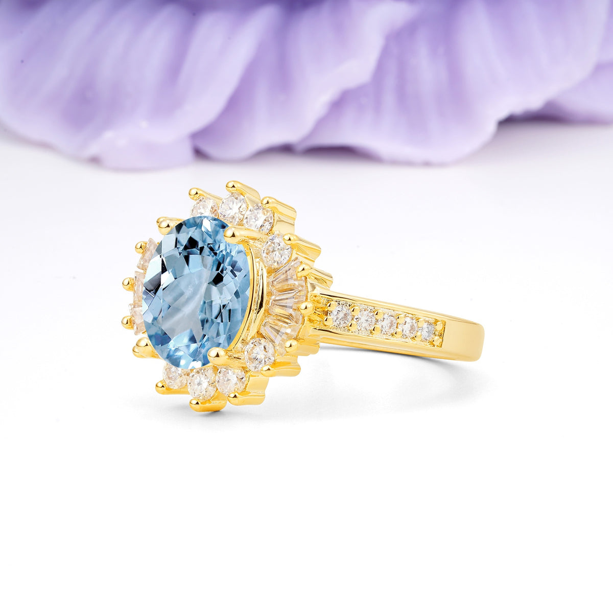 Exquisite Luxury Pavé Set 4 Prong Oval Cut Aquamarine Wedding Ring - Additional view