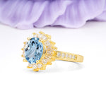 Exquisite Luxury Pavé Set 4 Prong Oval Cut Aquamarine Wedding Ring - Additional view