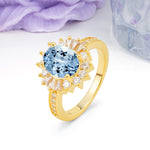 Exquisite Luxury Pavé Set 4 Prong Oval Cut Aquamarine Wedding Ring - Additional view