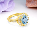 Exquisite Luxury Pavé Set 4 Prong Oval Cut Aquamarine Wedding Ring - Additional view