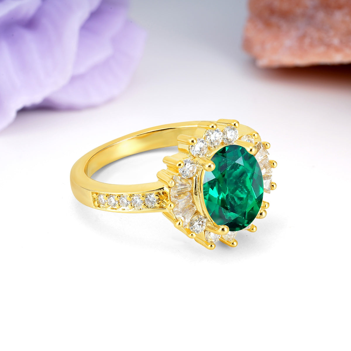 Exquisite Luxury Pavé Set 4 Prong Oval Cut Emerald Wedding Ring - Additional view