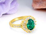 Exquisite Luxury Pavé Set 4 Prong Oval Cut Emerald Wedding Ring - Additional view