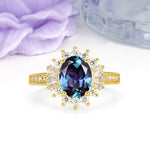 Exquisite Luxury Pavé Set 4 Prong Oval Cut Alexandrite Wedding Ring - Additional view