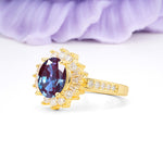 Exquisite Luxury Pavé Set 4 Prong Oval Cut Alexandrite Wedding Ring - Additional view