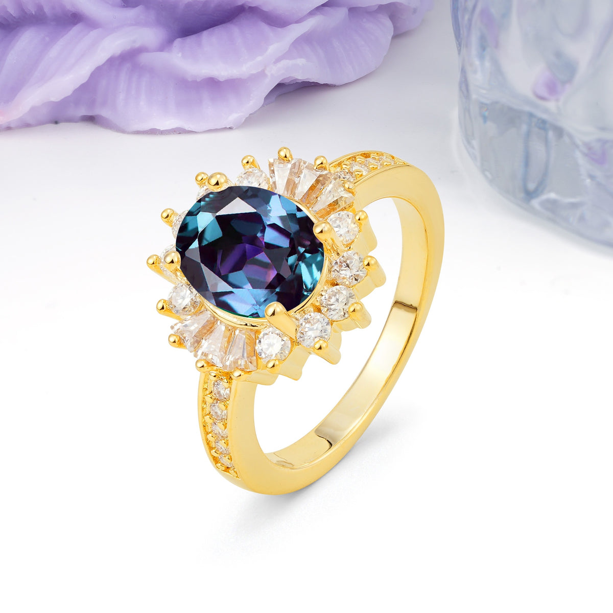Exquisite Luxury Pavé Set 4 Prong Oval Cut Alexandrite Wedding Ring - Additional view