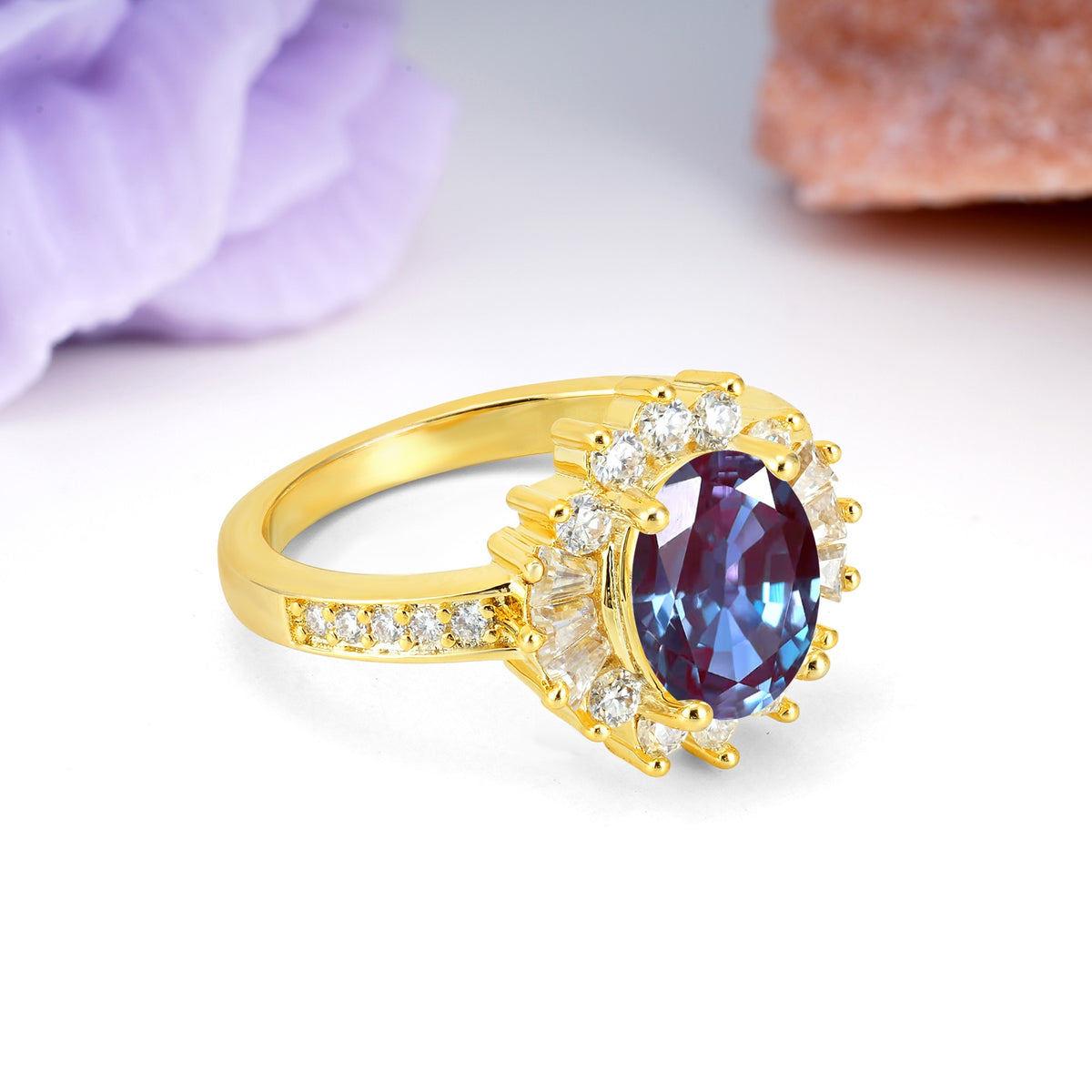 Exquisite Luxury Pavé Set 4 Prong Oval Cut Alexandrite Wedding Ring - Additional view