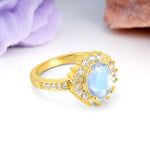 Exquisite Luxury Pavé Set 4 Prong Oval Cut Moonstone Wedding Ring - Additional view