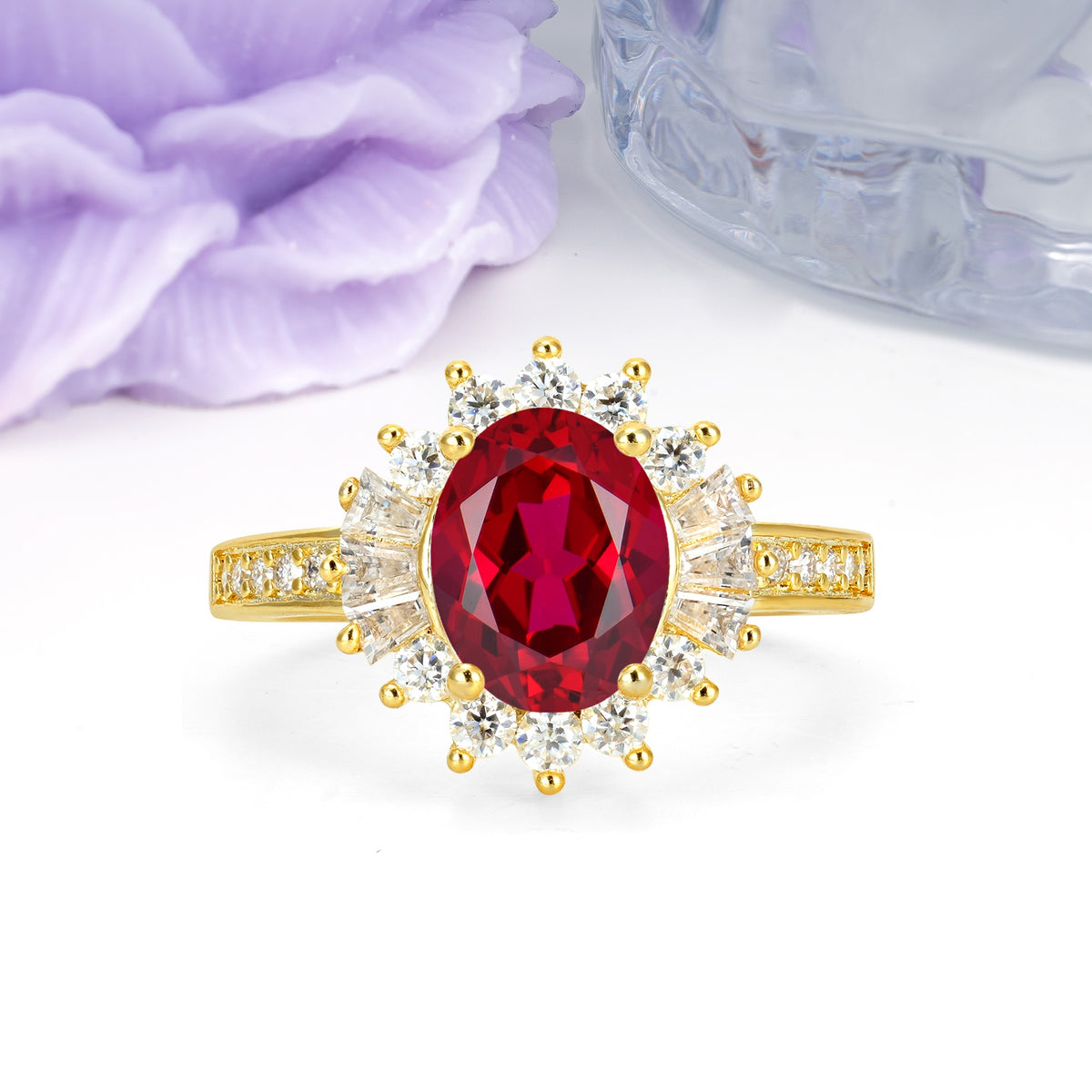 Exquisite Luxury Pavé Set 4 Prong Oval Cut Ruby Wedding Ring - Additional view