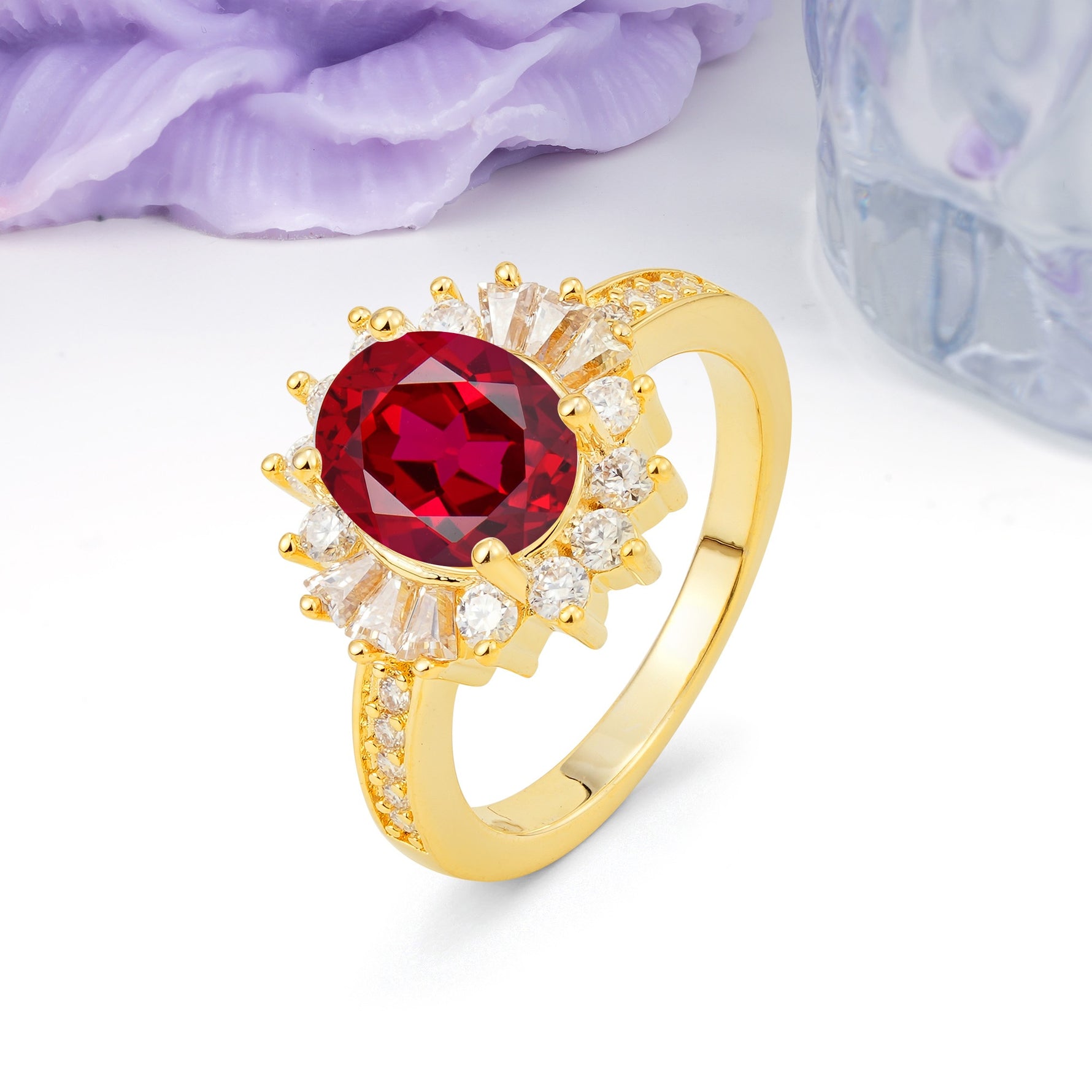 Exquisite Luxury Pavé Set 4 Prong Oval Cut Ruby Wedding Ring - Additional view