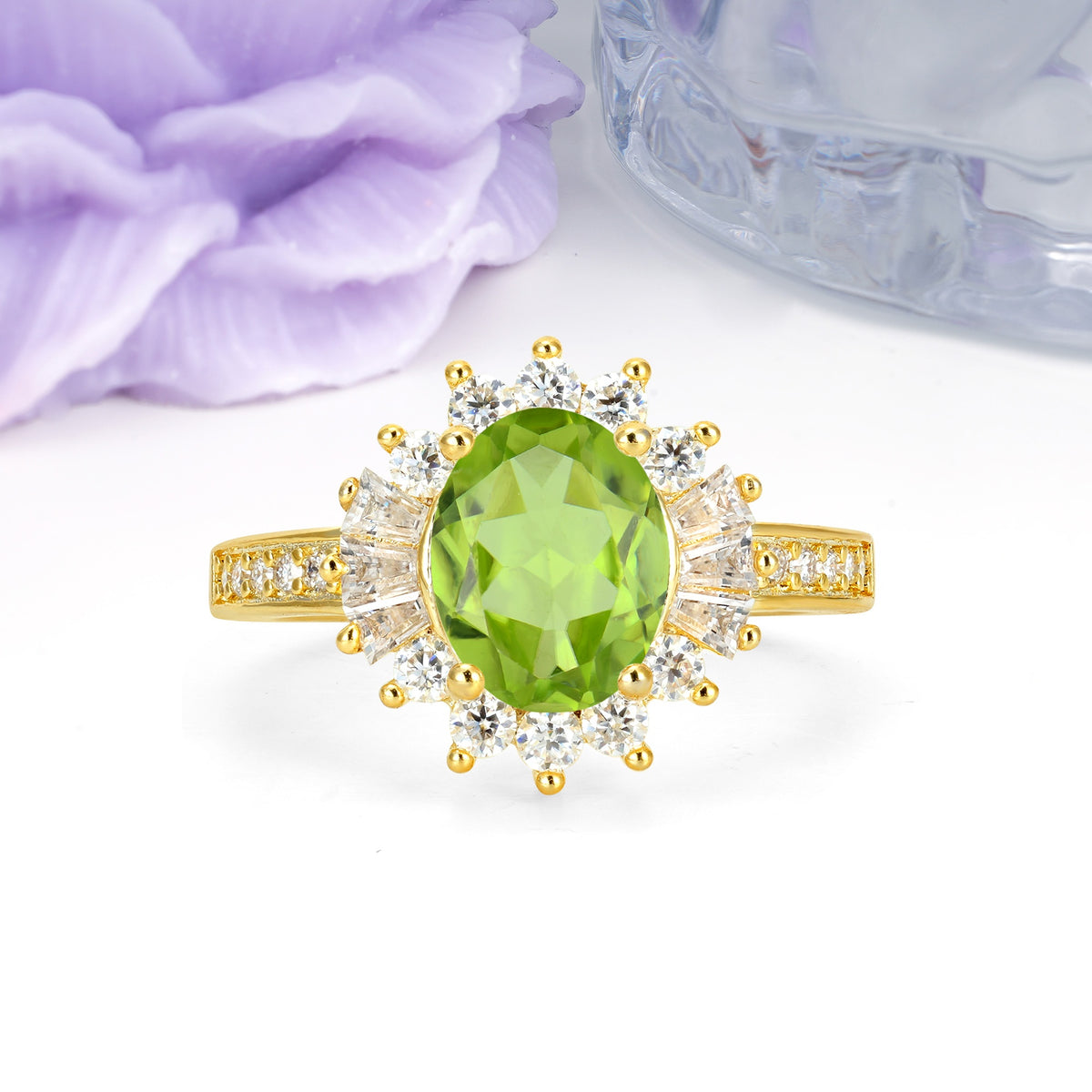 Exquisite Luxury Pavé Set 4 Prong Oval Cut Peridot Wedding Ring - Additional view