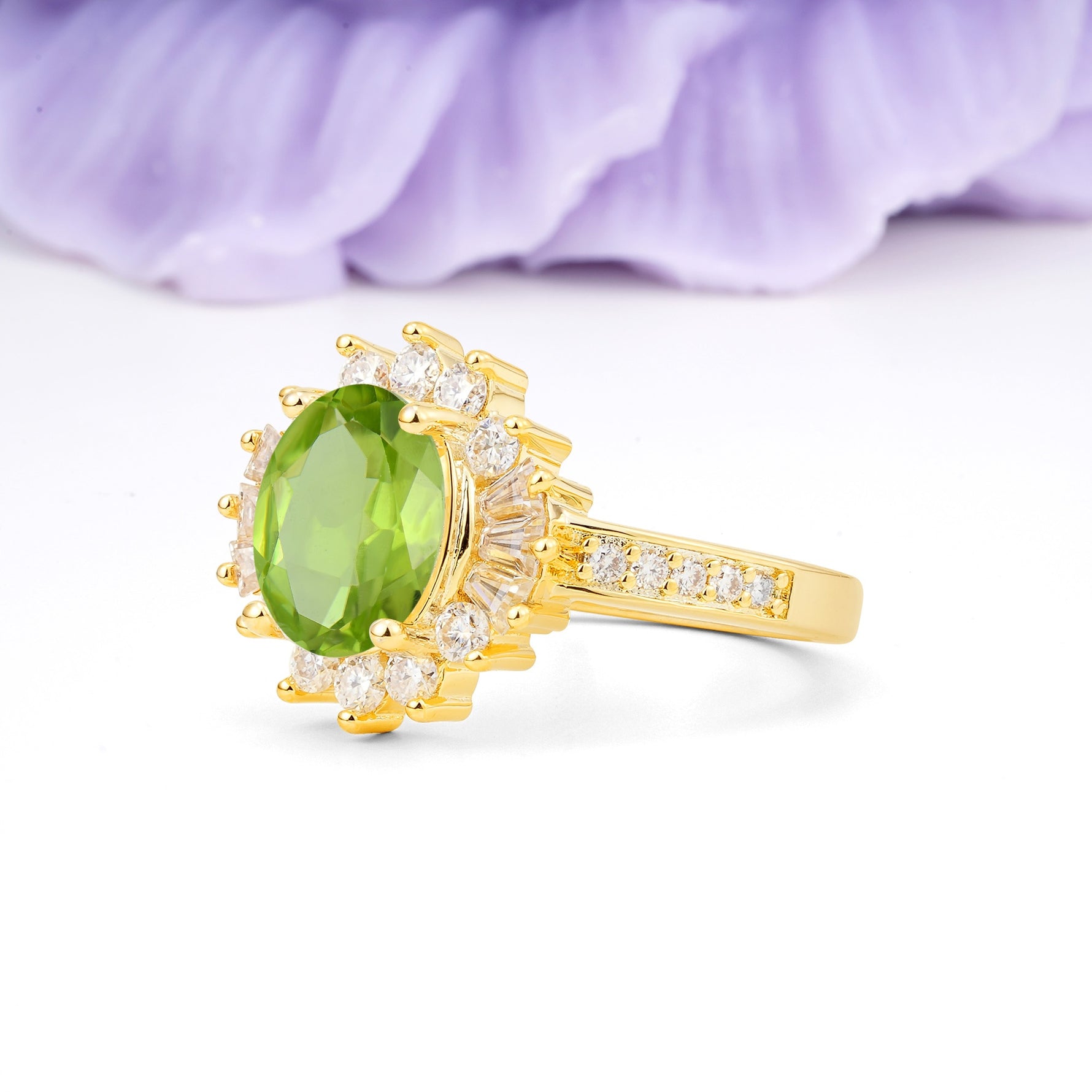 Exquisite Luxury Pavé Set 4 Prong Oval Cut Peridot Wedding Ring - Additional view