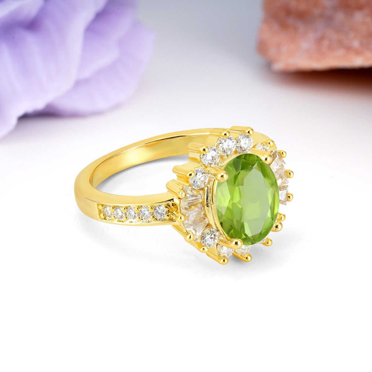 Exquisite Luxury Pavé Set 4 Prong Oval Cut Peridot Wedding Ring - Additional view