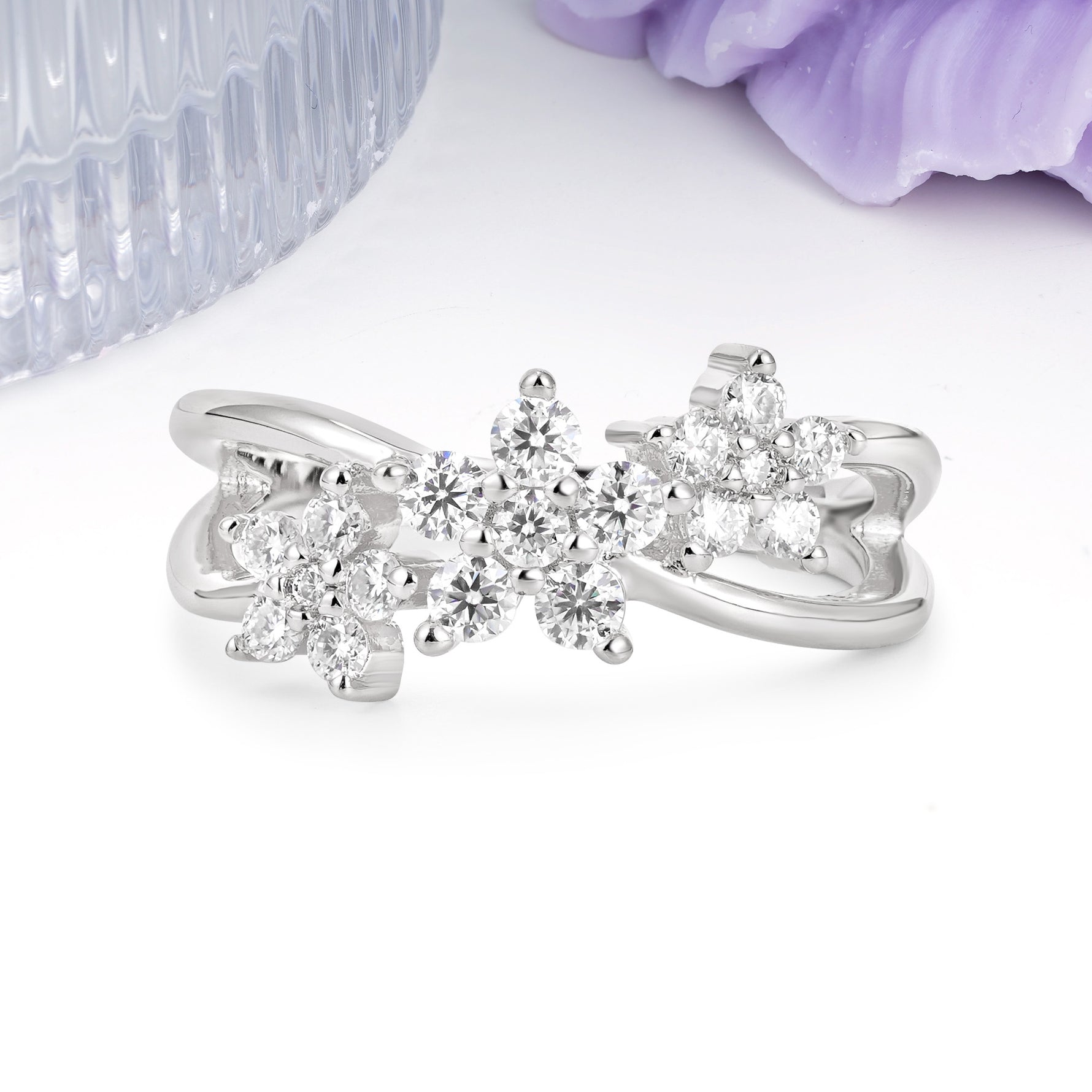 Unique Luxury Flower Shaped Moissanite Wedding Ring - Additional view
