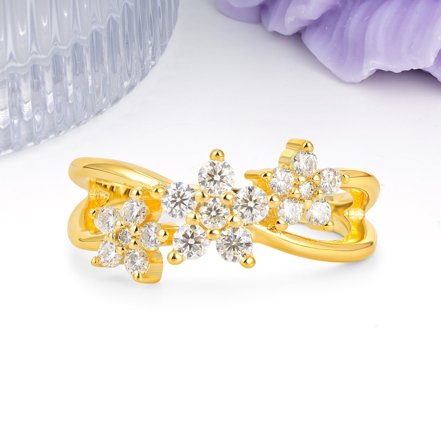 Unique Luxury Flower Shaped Moissanite Wedding Ring - Additional view
