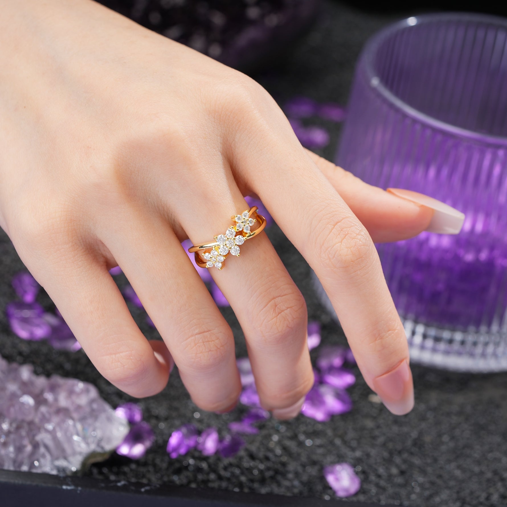 Unique Luxury Flower Shaped Moissanite Wedding Ring - Additional view