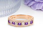 Alternating Baguette Amethyst Round Cut Wedding Ring - Additional view