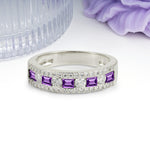 Alternating Baguette Amethyst Round Cut Wedding Ring - Additional view