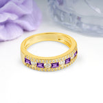 Alternating Baguette Amethyst Round Cut Wedding Ring - Additional view