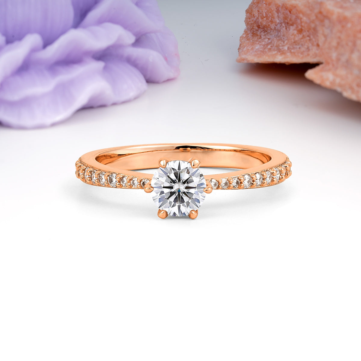 Minimalist Pavé-Set, Luxurious 6-Prong Round Cut Lab Diamond Engagement Ring - Additional view