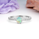Minimalist Pavé-Set, Luxurious 6-Prong Round Cut Fire Opal Engagement Ring - Additional view