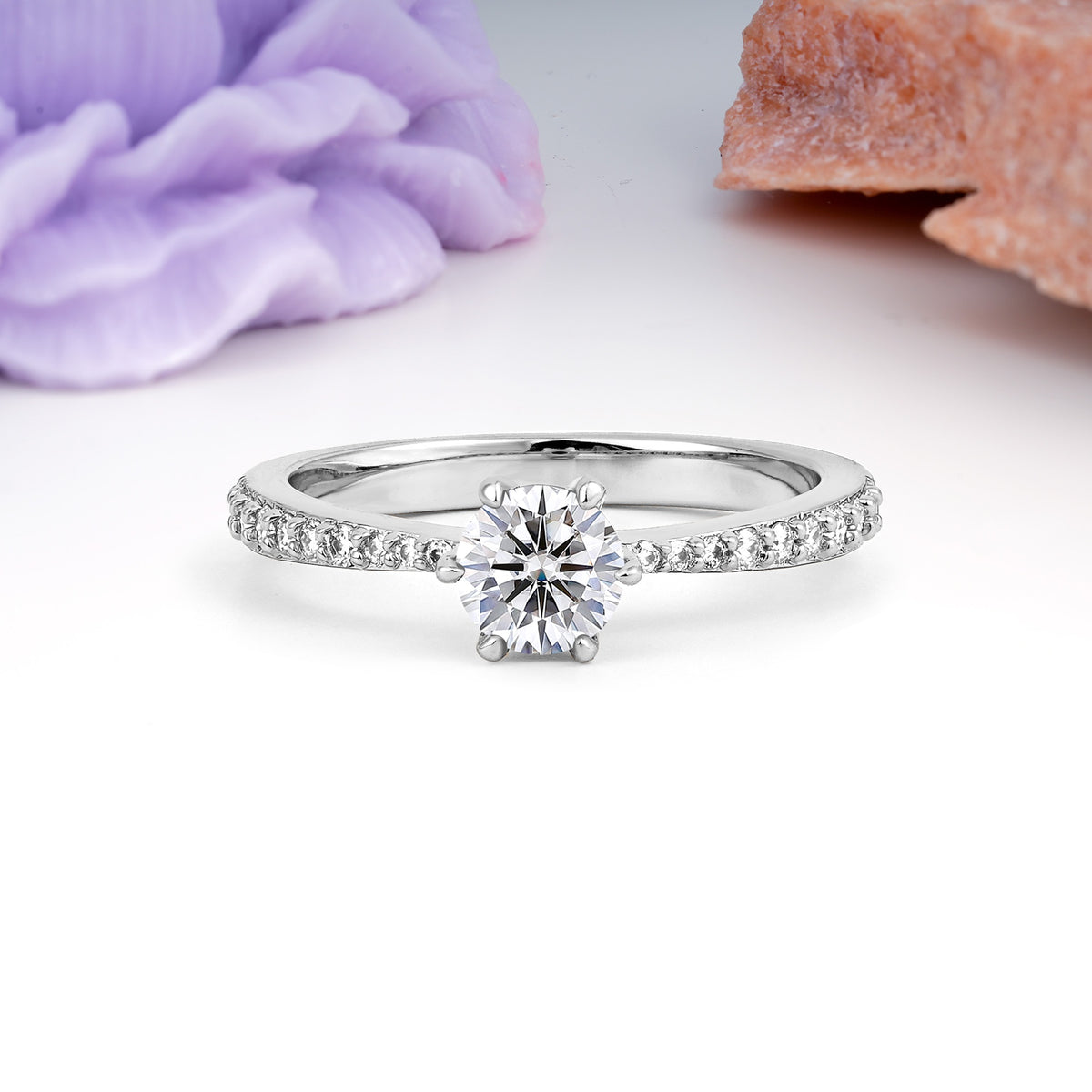 Minimalist Pavé-Set, Luxurious 6-Prong Round Cut Lab Diamond Engagement Ring - Additional view
