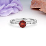 Minimalist Pavé-Set, Luxurious 6-Prong Round Cut Garnet Engagement Ring - Additional view
